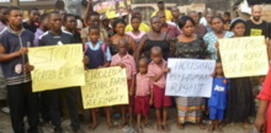 Protest gegen Zwangsräumung im Railway Quarter, Port Harcourt, Nigeria 13. Februar 2012