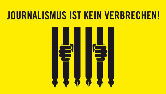 Das Bild zeigt eine Illustration, schwarze Stifte mit gelbem Hintergrund, die Stifte sehen aus wie ein Gefängnisgitter.